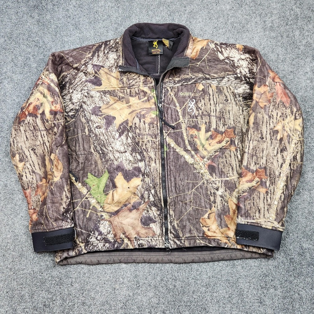 Browning Quiet Wear Jacket Mens XL Brown Camo‎ Fleece Quilted Lined Hunting